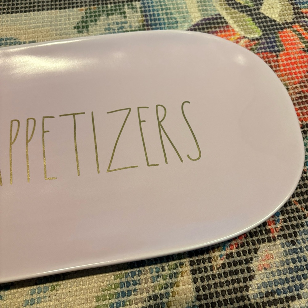 Rae Dunn NEW Lavender Purple Appetizers Platter Tray NWOT Gold Lettering Serving - Picture 4 of 6